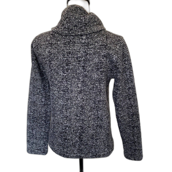 J. Crew Glen Plaid Funnel Neck Thick Fleece Pullover Black Gray Size Small - Picture 4 of 6